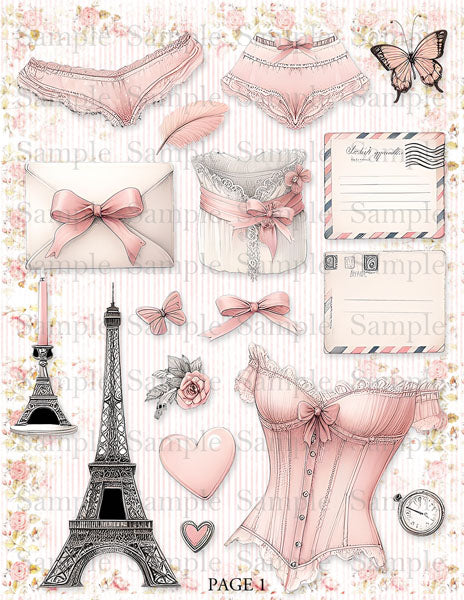 Kit de scrapbooking numérique boudoir français n°1 - Téléchargement instantané