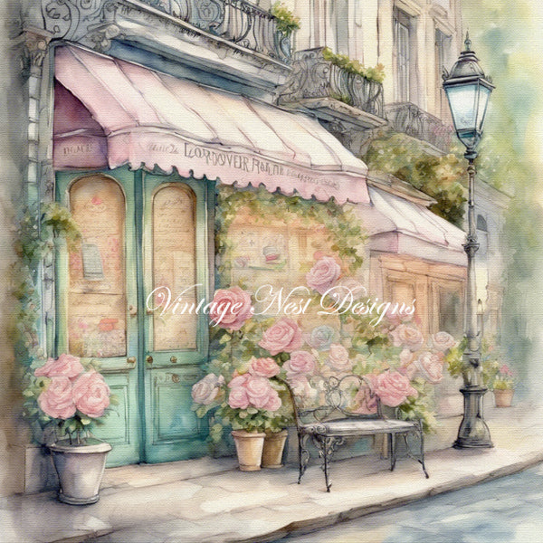 Digital Print French Flower Shop No.1 Illustration Instant Download