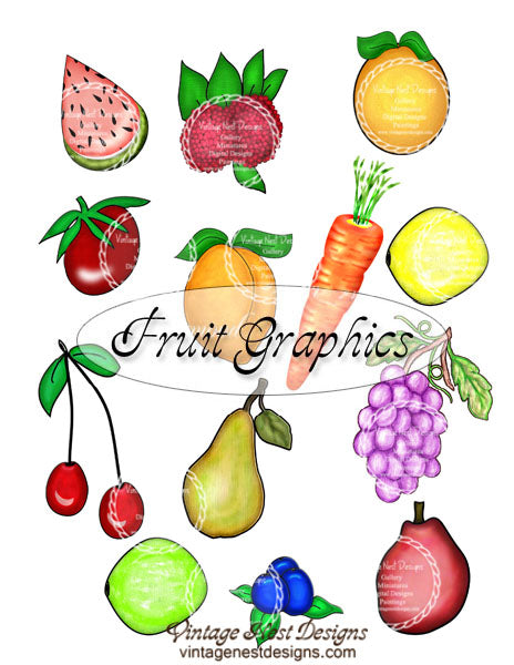 Digital Print Fruit Graphics No.1  Illustration Scrapbooking Instant Download