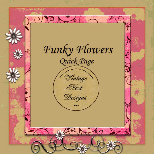 Digital Scrapbooking Funky Flowers Quick Page No.1 Instant Download