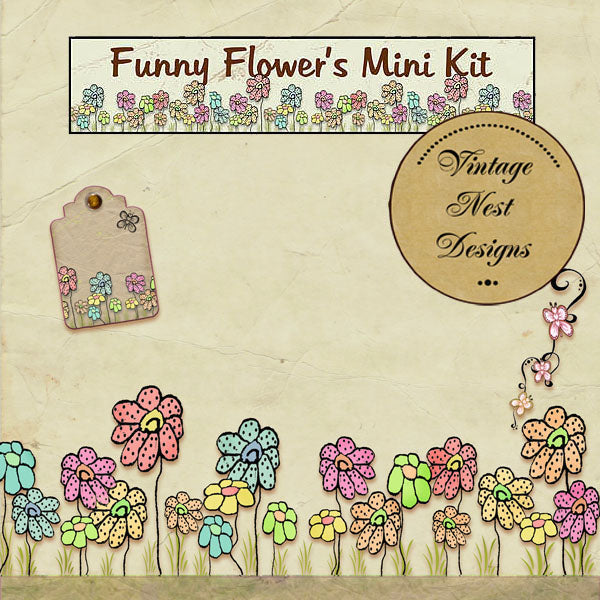 Scrapbooking Numérique Fleurs Amusantes Page Rapide No.1 Téléchargement Immédiat