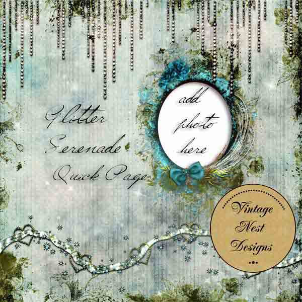 Digital Scrapbooking Glitter Serenade Quick Page No.1 Instant Download