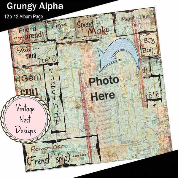 Digital Scrapbooking Grungy Alpha Quick Page No.1 Instant Download