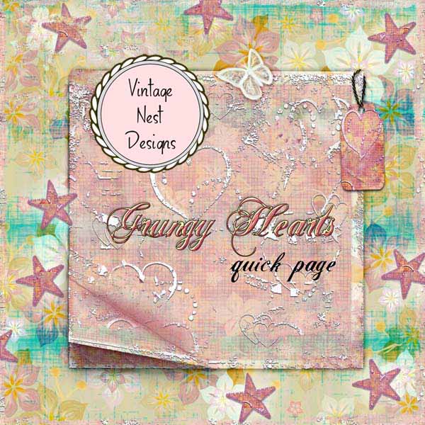 Page rapide de scrapbooking numérique Cœurs "grungy" n°1 Téléchargement instantané