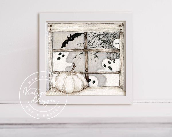 Miniature Halloween Ghosts No.1:1 Digital Print Watercolor Painting