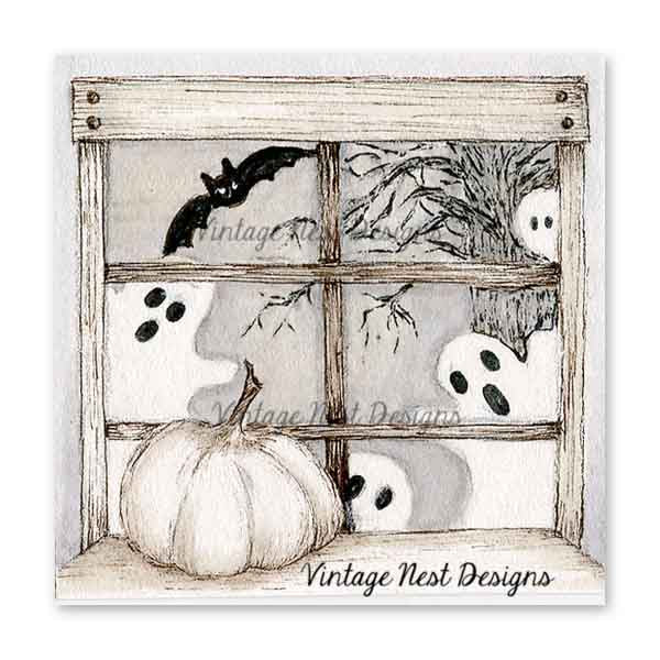 Miniature Halloween Ghosts No.1:1 Digital Print Watercolor Painting