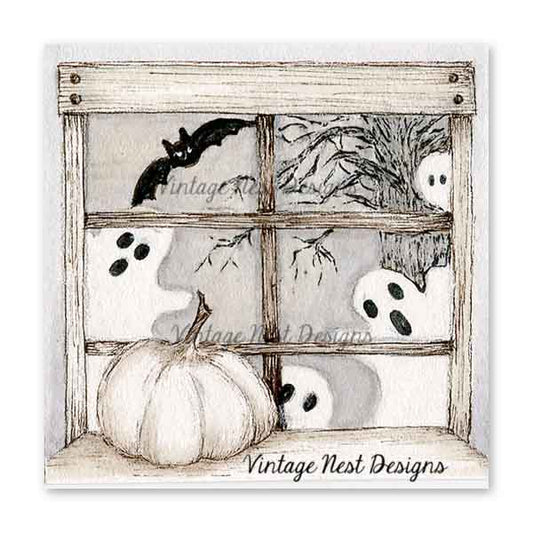 Miniatur-Halloween-Geister Nr.1:1 Digitaldruck Aquarellmalerei