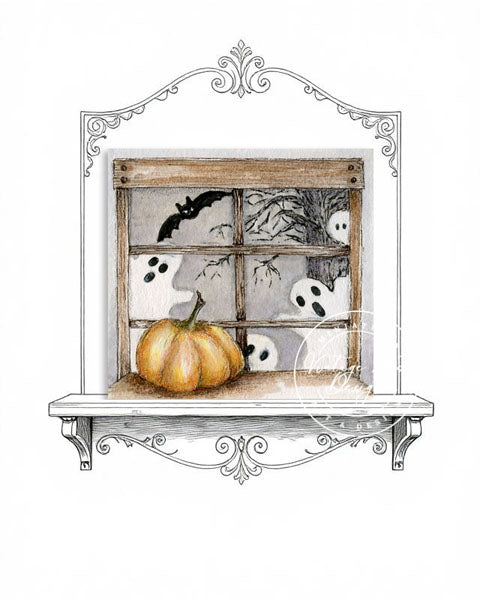 Miniature Halloween Ghosts No.1:1 Digital Print Watercolor Painting