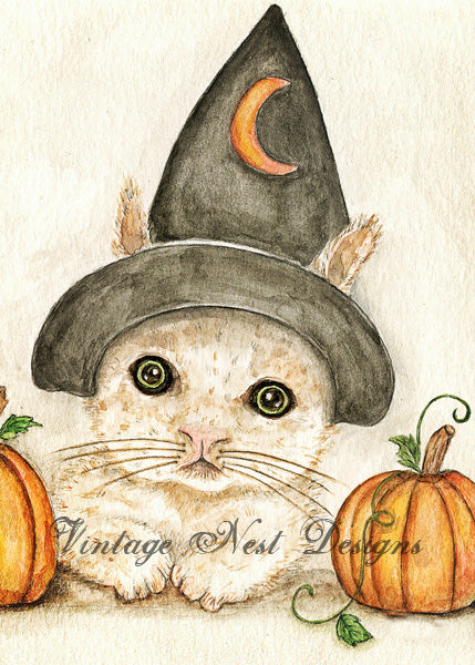 Digitaldruck Halloween Kätzchen Nr. ACEO Aquarell Sofort-Download