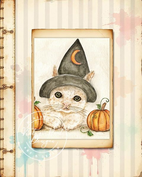 Impression numérique Halloween Chaton n° ACEO Aquarelle Téléchargement instantané