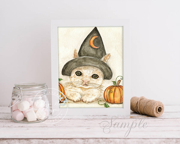 Impression numérique Halloween Chaton n° ACEO Aquarelle Téléchargement instantané