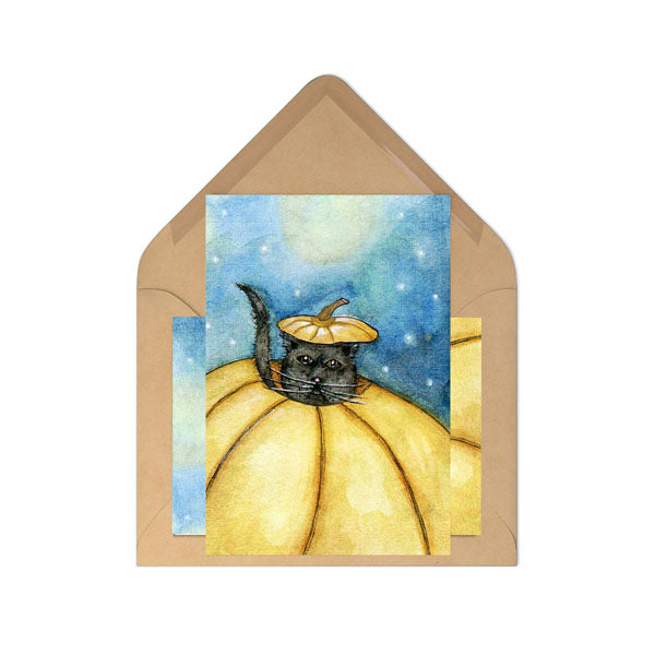 Impression numérique Chat citrouille n°1 ACEO Peinture à l'aquarelle Téléchargement instantané