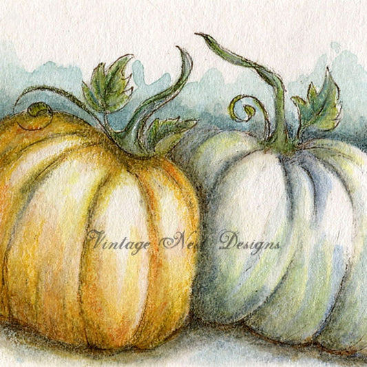 Digitaldruck Halloween Kürbisse Nr.7 Aquarell Miniatur Sofort-Download