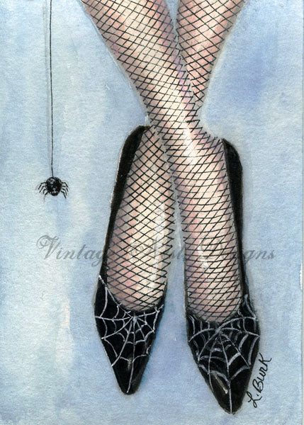 Chaussures toile d'araignée imprimé numérique n°1 ACEO aquarelle téléchargement instantané