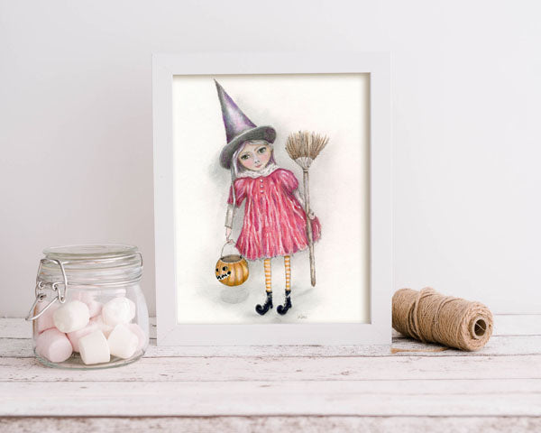 Digital Print Halloween Witch Girl No.1 Watercolor Painting