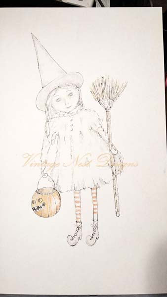 Digital Print Halloween Witch Girl No.1 Watercolor Painting