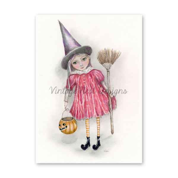 Digital Print Halloween Witch Girl No.1 Watercolor Painting