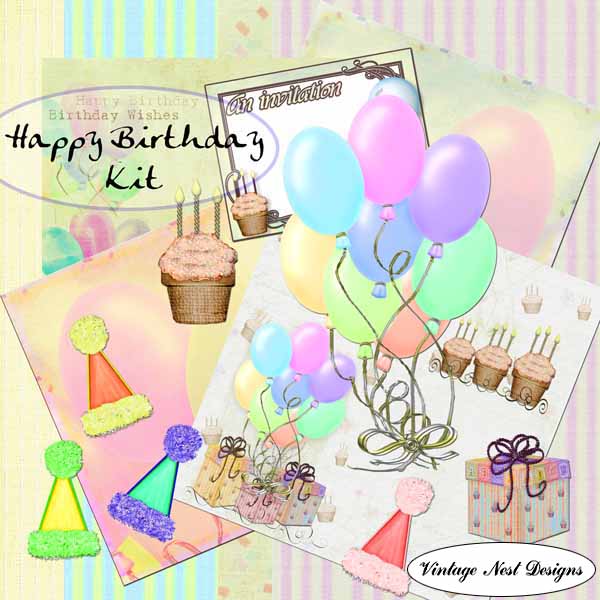 Digital Scrapbooking Happy Birthday Kit Instant Download