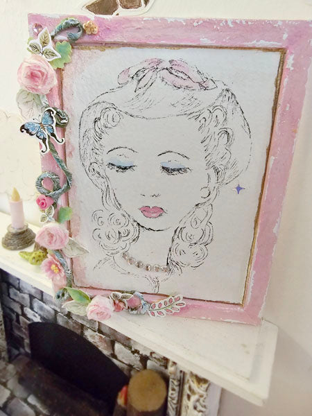Miniature Hello Beautiful No.5 Handmade Framed Art for Dollhouse Diorama Shadow Box