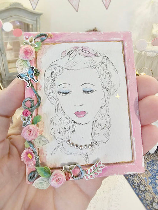 Miniature Hello Beautiful No.5 Handmade Framed Art for Dollhouse Diorama Shadow Box