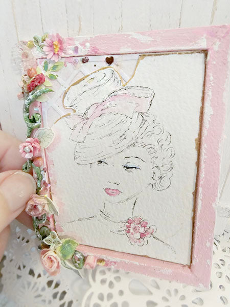 Miniature Hello Beautiful No.6 andmade Framed Art for Dollhouse Diorama Shadow Box (Copy)