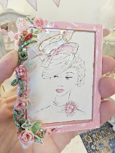 Miniature Hello Beautiful No.6 andmade Framed Art for Dollhouse Diorama Shadow Box (Copy)