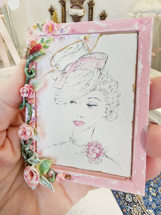 Miniature Hello Beautiful No.6 andmade Framed Art for Dollhouse Diorama Shadow Box (Copy)