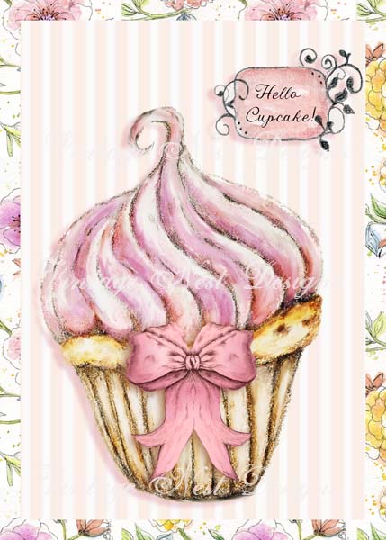 Hallo Cupcake Nr.1 Aquarell Digitaldruck Scrapbooking