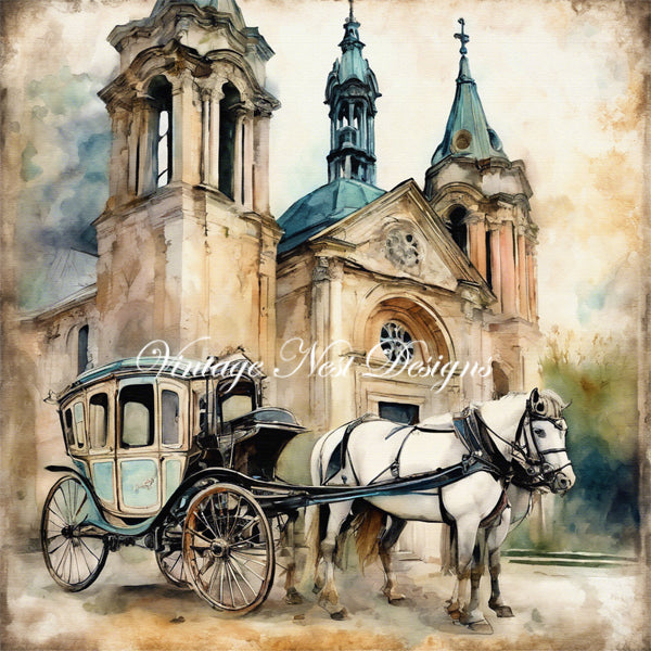 Digital Print Horse & Carriage No.1 Instant Download Illustration