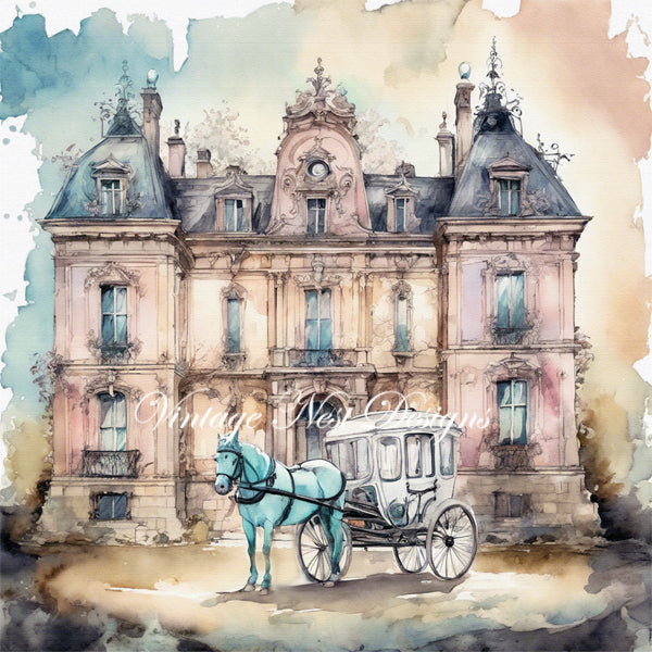 Digital Print Horse & Carriage No.2 Instant Download Illustration