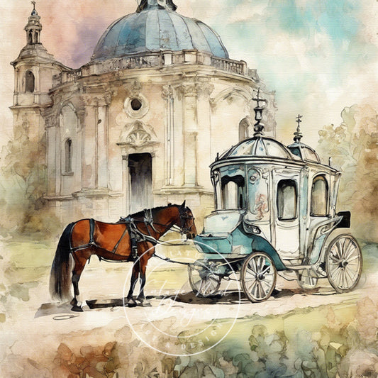 Digital Print Horse & Carriage No.3 Instant Download Illustration