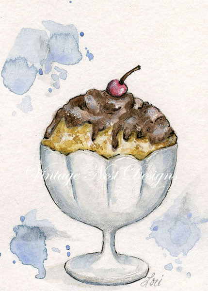Digital Print Ice Cream Dish No.2 ACEO  Watercolor Instant Download
