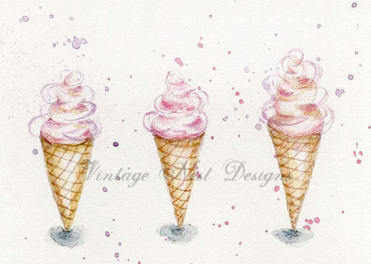 Eistüte Nr. 3 ACEO Digitaldruck Aquarellmalerei