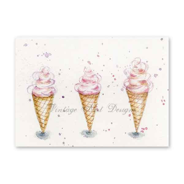 Digital Print Ice Cream Cone No.3 ACEO Watercolor Painting Instant Download