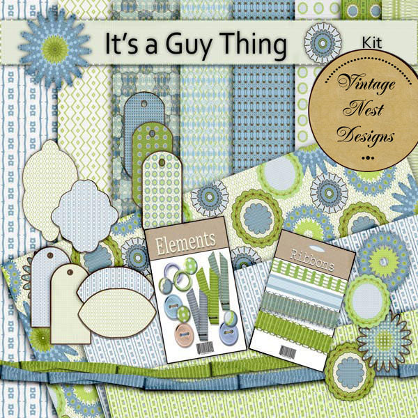 Digitales Scrapbooking "Männersache"-Kit Sofort-Download