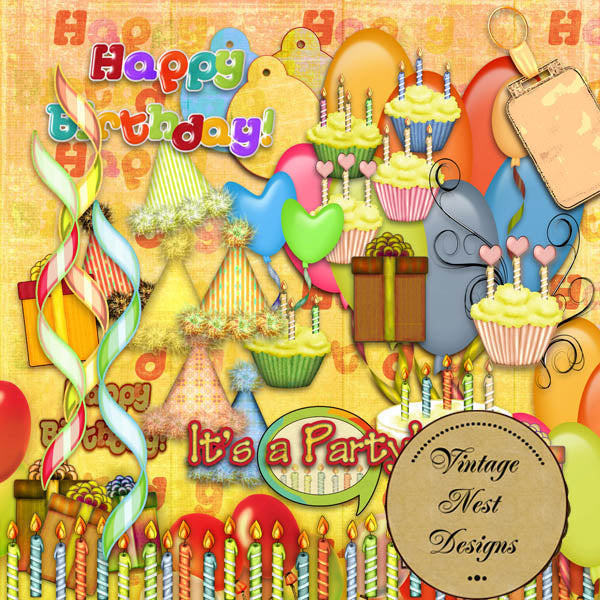 Digital Scrapbooking It's a Party Birthday Kit Instant Download