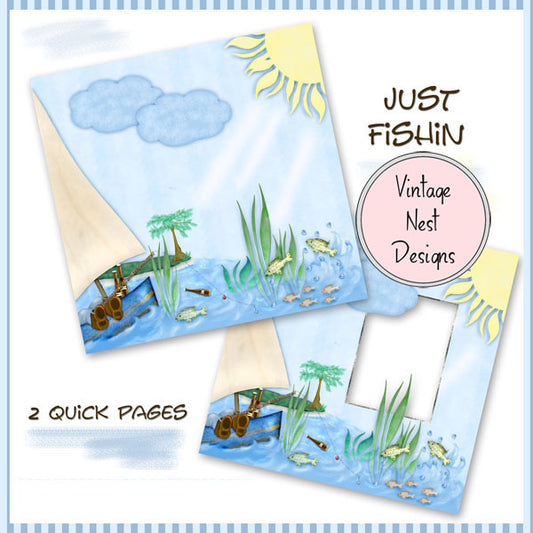 Digital Scrapbooking Just Fishing Quick Pages No.1 Instant Download