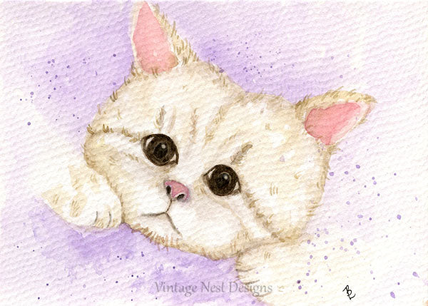 Impression numérique Chatton n°4 Peinture à l'aquarelle Téléchargement instantané