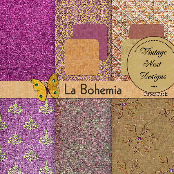 Scrapbooking numérique Pack de papiers La Bohemia n°1 Téléchargement instantané