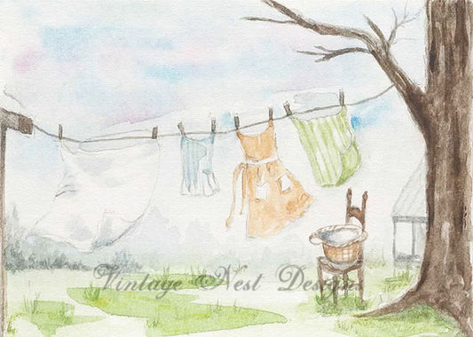 Digital Print Laundry Days No.2 ACEO Watercolor Instant Download