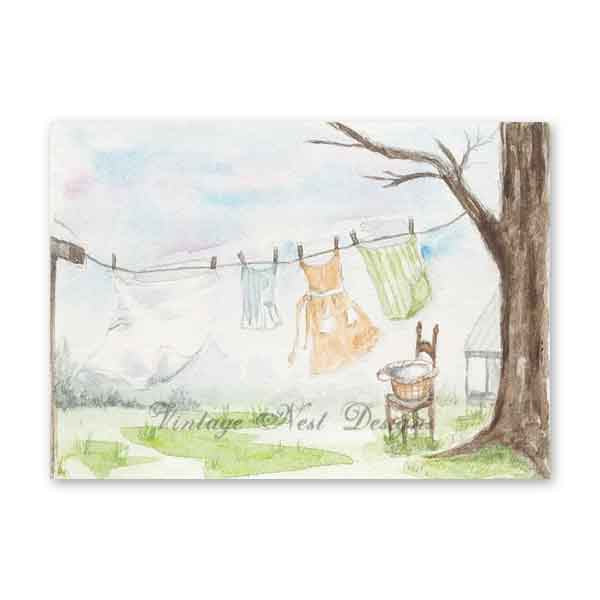 Digital Print Laundry Days No.2 ACEO Watercolor Instant Download
