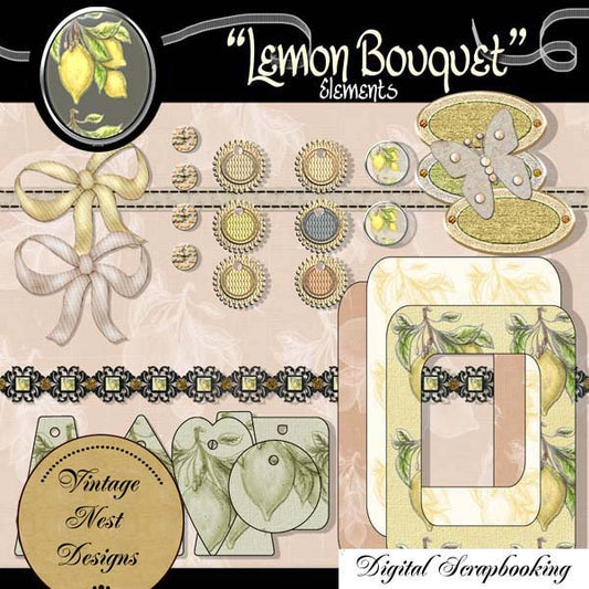 Digital Scrapbooking Lemon Bouquet Kit Instant Download