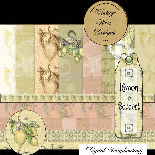 Digital Scrapbooking Lemon Bouquet Kit Instant Download
