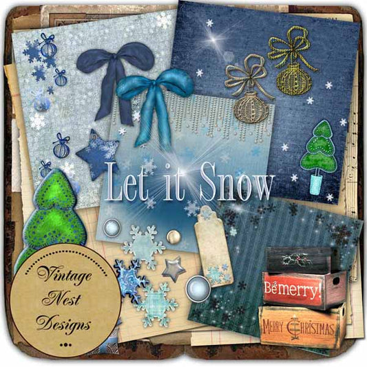 Digital Scrapbooking Let it Snow Kit Instant Download
