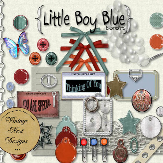Digital Scrapbooking Little Boy Blue Kit Instant Download