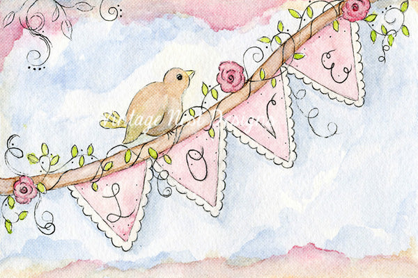 Digital Print Love Bird No.1 Watercolor Painting Instant Download