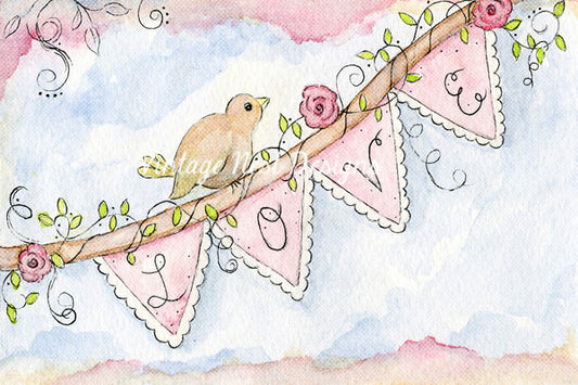 Digital Print Love Bird No.1 Watercolor Painting Instant Download