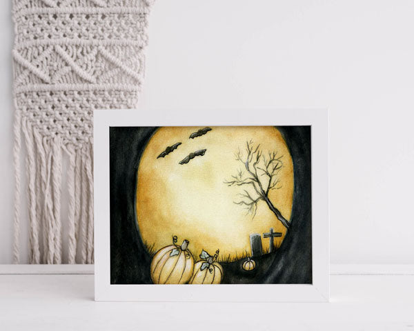Digital Print Moonlit Halloween Pumpkins No.1 Watercolor Painting