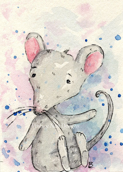 Digital Print Mouse No.6 ACEO Watercolor Painting Instant Download
