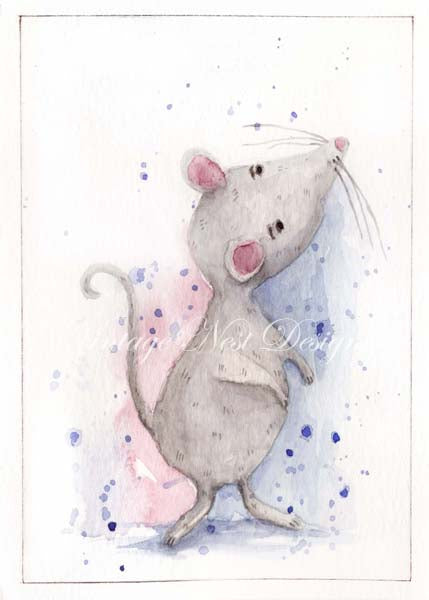 Digital Print Mouse No.7 Watercolor Painting Instant Download